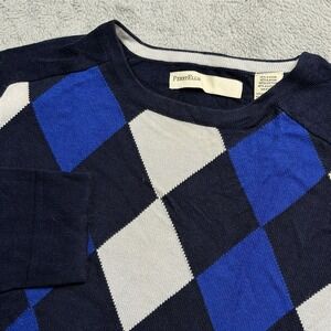 Perry Ellis Mens Blue Argyle Crewneck Sweater Rayon Cotton Blend Size‎ M